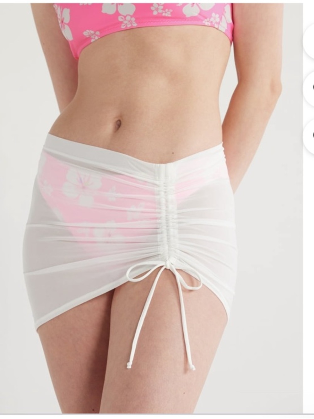 No Boundaries Shirred White Sheer Ruched Drawstring Mini Skirt cover up